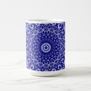 Mitternachtsblau-weißes Mandala-Muster Kaffeetasse