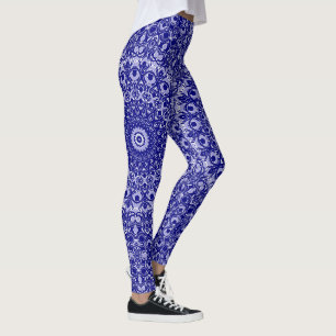 Mitternachtsblau-weißes Mandala-Muster Leggings