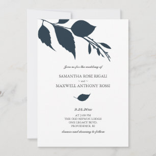 Mitternachtsblaue Blatt-Hochzeitseinladung Einladung