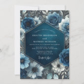 Mitternachtsblaue Blütenhochzeit Einladung (Vorderseite)