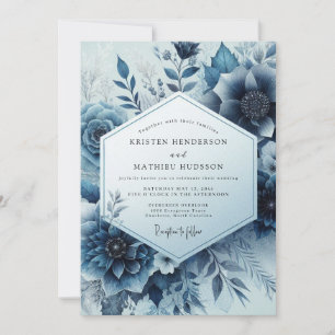 Mitternachtsblaue Blütenhochzeit Einladung