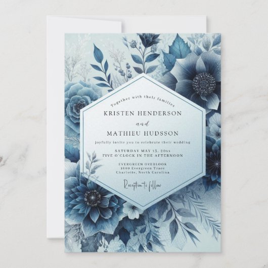 Mitternachtsblaue Blütenhochzeit Einladung (Vorderseite)