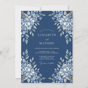 Mitternachtsblaue botanische Aquarell-Hochzeit Einladung