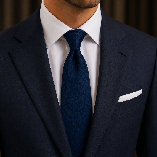 Mitternachtsblaue Damast Quiet Luxury Krawatte