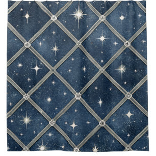 Mitternachtsblaue Diamantgitter - Sternennacht Duschvorhang