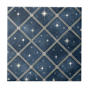 Mitternachtsblaue Diamantgitter - Sternennacht Fliese