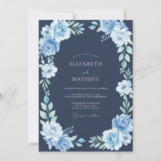 Mitternachtsblaue eisige Winterhochzeit Einladung (Vorderseite)