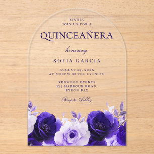 Mitternachtsblaue elegante Navy-Rosen Quinceanera- Acryleinladungen