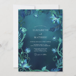 Mitternachtsblaue Eukalyptus-Hochzeit Einladung