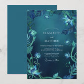Mitternachtsblaue Eukalyptus-Hochzeit Einladung (Vorne/Hinten)