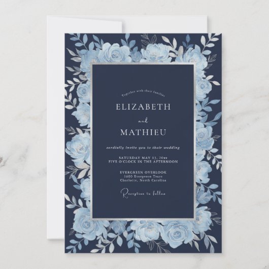 Mitternachtsblaue Eukalyptus-Hochzeit Einladung (Vorderseite)