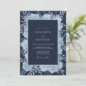 Mitternachtsblaue Eukalyptus-Hochzeit Einladung (Stehend Vorderseite)