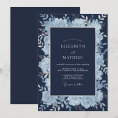 Mitternachtsblaue Eukalyptus-Hochzeit Einladung (Vorne/Hinten)