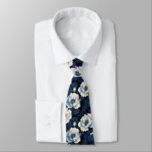 Mitternachtsblaue Floralkrawatte | Elegante Elfenb Krawatte (Gebunden)