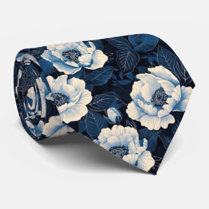 Mitternachtsblaue Floralkrawatte   Elegante Elfenb Krawatte