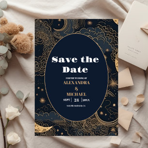 Mitternachtsblaue Goldene Himmlische Hochzeit Save The Date
