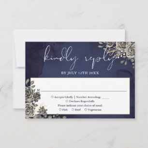 Mitternachtsblaue gothische Rosen Hochzeit RSVP Karte