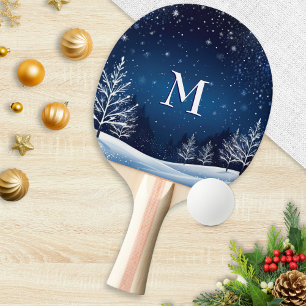 Mitternachtsblaue Himmel Sterne Monogramm Winter Tischtennis Schläger