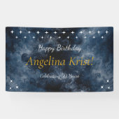 Mitternachtsblaue himmlische Geburtstags-Party-Fla Banner (Horizontal)