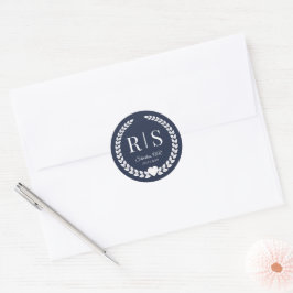 Mitternachtsblaue Hochzeitsmonogramm-Initialen Runder Aufkleber