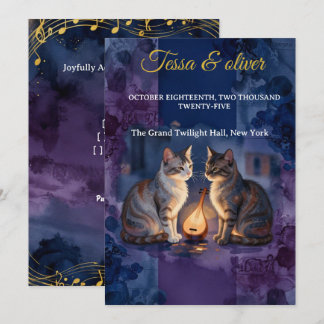 Mitternachtsblaue Katzen-Wasserfarben-Hochzeit See Einladung