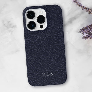 Mitternachtsblaue Kunstleder-Optik Monogramm iPhone 15 Pro Max Hülle