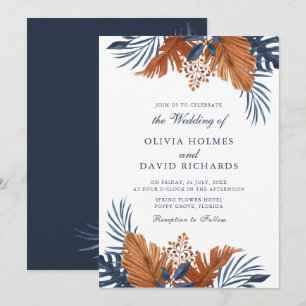 Mitternachtsblaue Monstera-Hochzeit Einladung