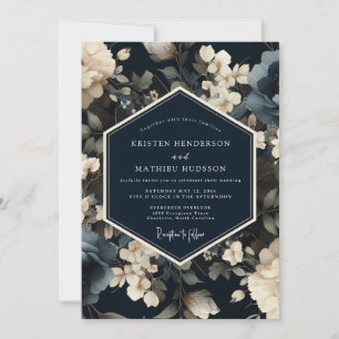 Mitternachtsblaue opulente Winterhochzeit Einladung
