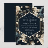Mitternachtsblaue opulente Winterhochzeit Einladung (Vorne/Hinten)