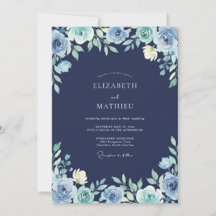 Mitternachtsblaue Petal-Hochzeit Einladung