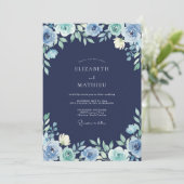 Mitternachtsblaue Petal-Hochzeit Einladung (Stehend Vorderseite)