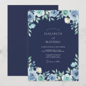 Mitternachtsblaue Petal-Hochzeit Einladung (Vorne/Hinten)