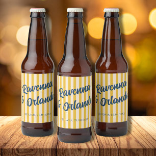 Mitternachtsblaue Retro-Gedämpfte-Pfirsich-Streife Bierflaschenetikett