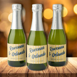 Mitternachtsblaue Retro-Gedämpfte-Pfirsich-Streife Schaumweinetikett