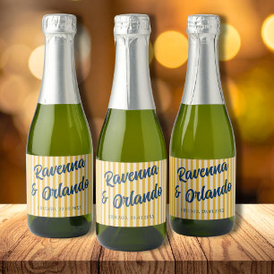 Mitternachtsblaue Retro-Gedämpfte-Pfirsich-Streife Schaumweinetikett