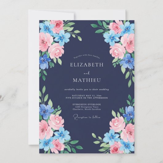 Mitternachtsblaue Rosenhochzeit Einladung (Vorderseite)