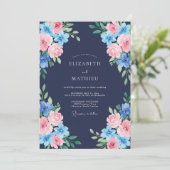 Mitternachtsblaue Rosenhochzeit Einladung (Stehend Vorderseite)