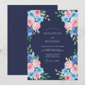 Mitternachtsblaue Rosenhochzeit Einladung (Vorne/Hinten)