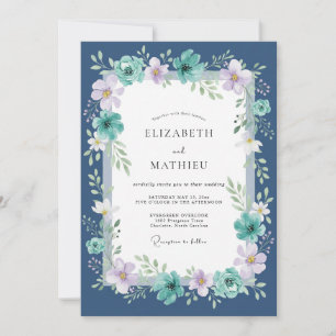 Mitternachtsblaue Teelila bemalte Hochzeit Einladung