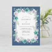 Mitternachtsblaue Teelila bemalte Hochzeit Einladung (Stehend Vorderseite)