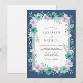 Mitternachtsblaue Teelila bemalte Hochzeit Einladung (Vorne/Hinten)