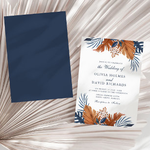 Mitternachtsblaue tropische Monstera-Hochzeitseinl Einladung