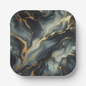 Mitternachtsblaue und goldene Marmor-Kunstmuster Pappteller (Vorderseite)