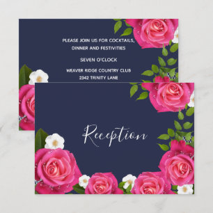 Mitternachtsblaue und rosa Rosen Hochzeit - Empfan Einladung