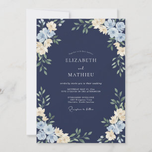 Mitternachtsblaue Wildblumenhochzeit Einladung