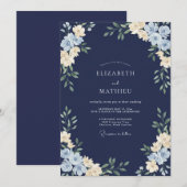 Mitternachtsblaue Wildblumenhochzeit Einladung (Vorne/Hinten)