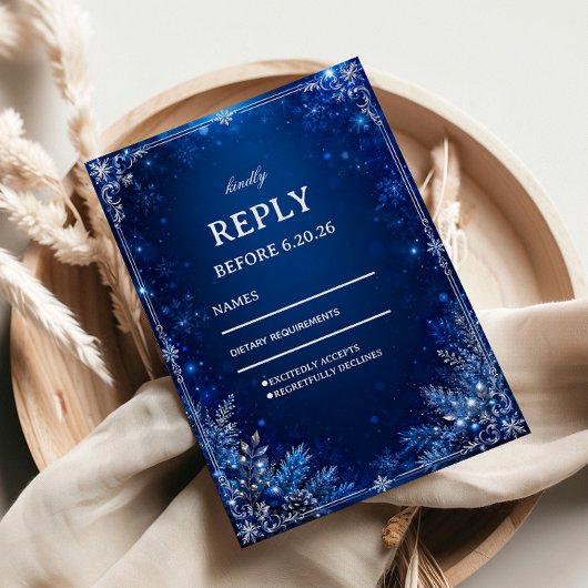 Mitternachtsblaue Winter-Eleganz RSVP Karte