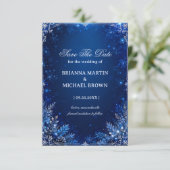 Mitternachtsblaue Winterblumen-Eleganz Save The Date (Stehend Vorderseite)