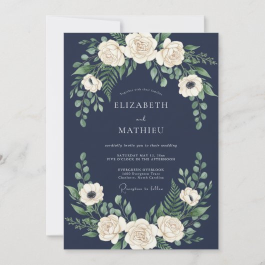 Mitternachtsblaue Winterhochzeit Einladung (Vorderseite)
