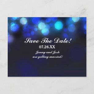 Mitternachtsblauer-Himmel-Bokeh-Hochzeit-Speicherd Ankündigungspostkarte